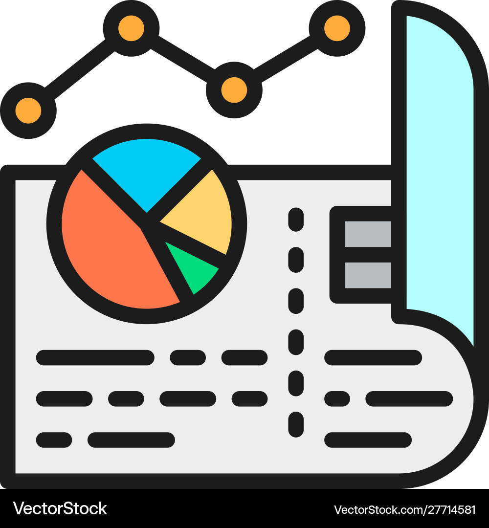 Document with diagrams and pie charts flat color vector image