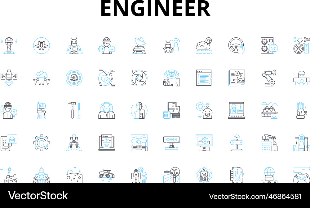 Engineer linear icons set inventive analytical Vector Image
