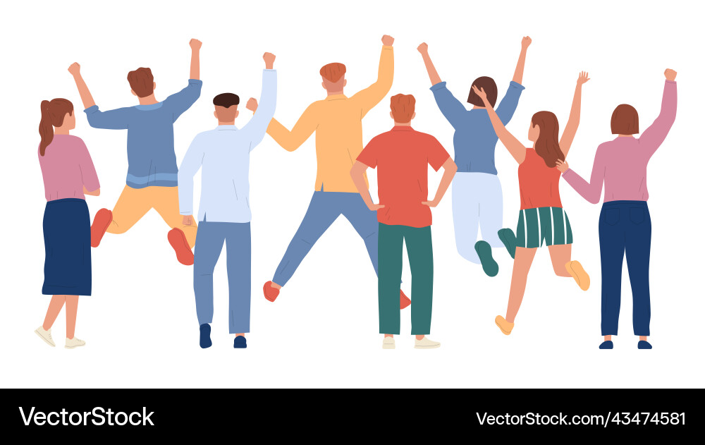 Flat cheering people composition vector image