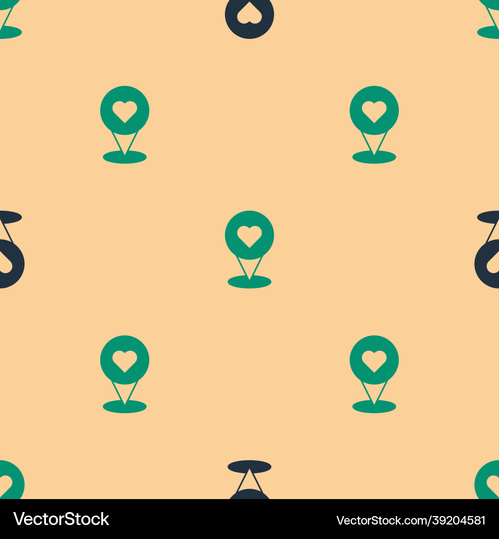 Green and black map pointer with heart icon Green and black map pointer with heart icon vector image