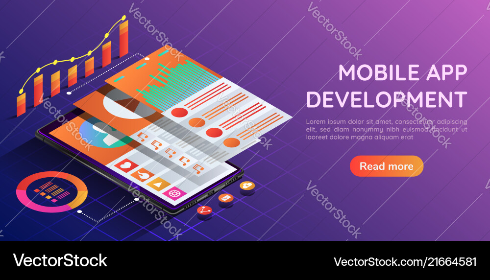Isometric smartphone with mobile application user Isometric smartphone with mobile application user vector image