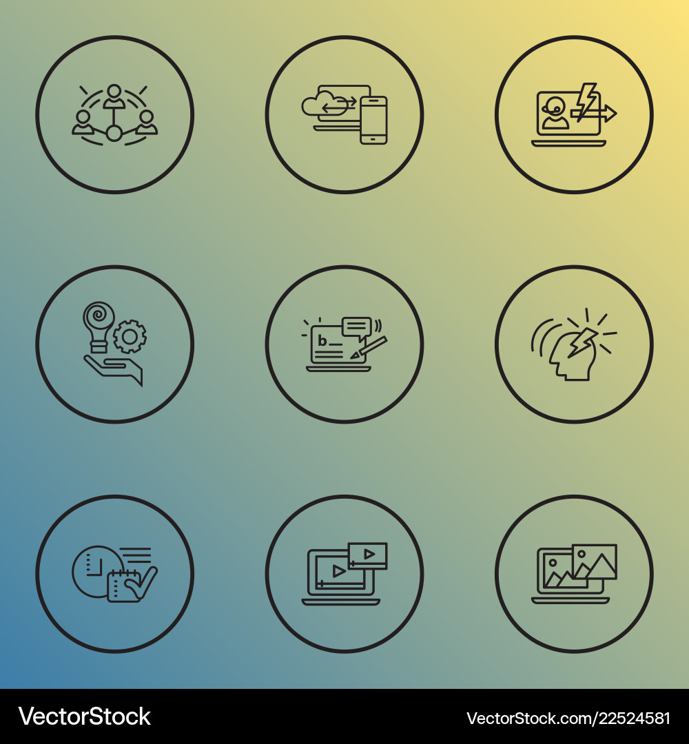 Optimization icons line style set with time Optimization icons line style set with time vector image