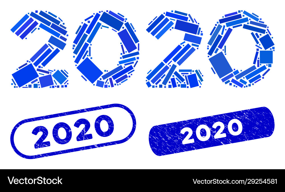 Rectangle mosaic 2020 digits text with textured Vector Image