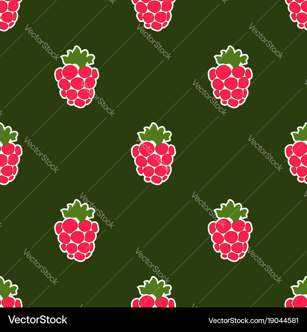 Seamless raspberry background green pattern vector image