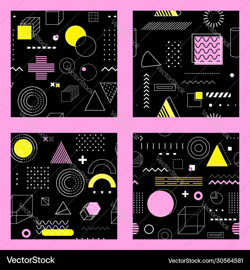 Set seamless patterns with geometric shapes Set seamless patterns with geometric shapes vector image