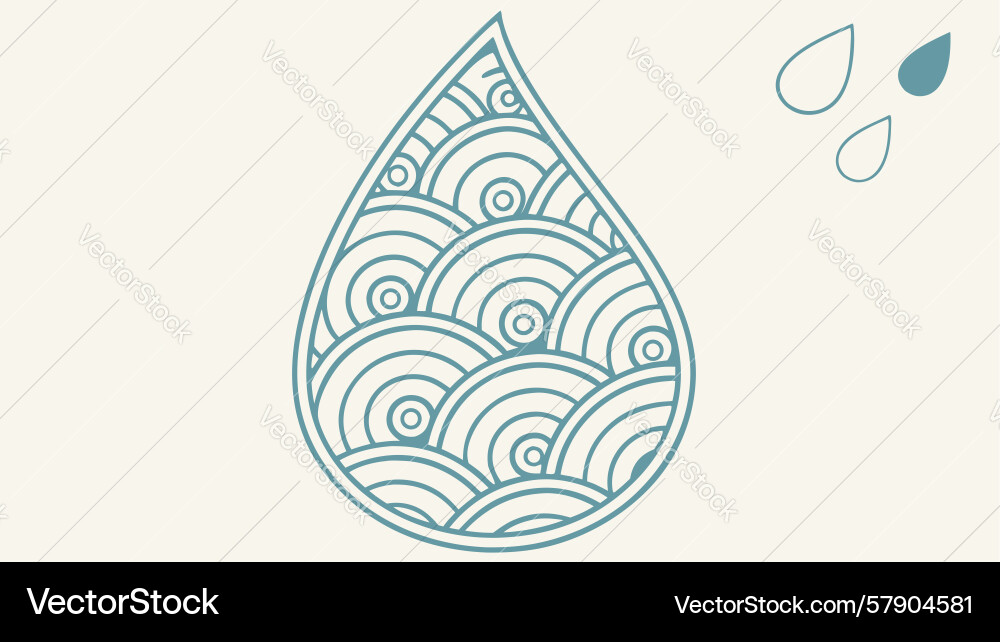 Stylized water drop icon with circular pattern vector image