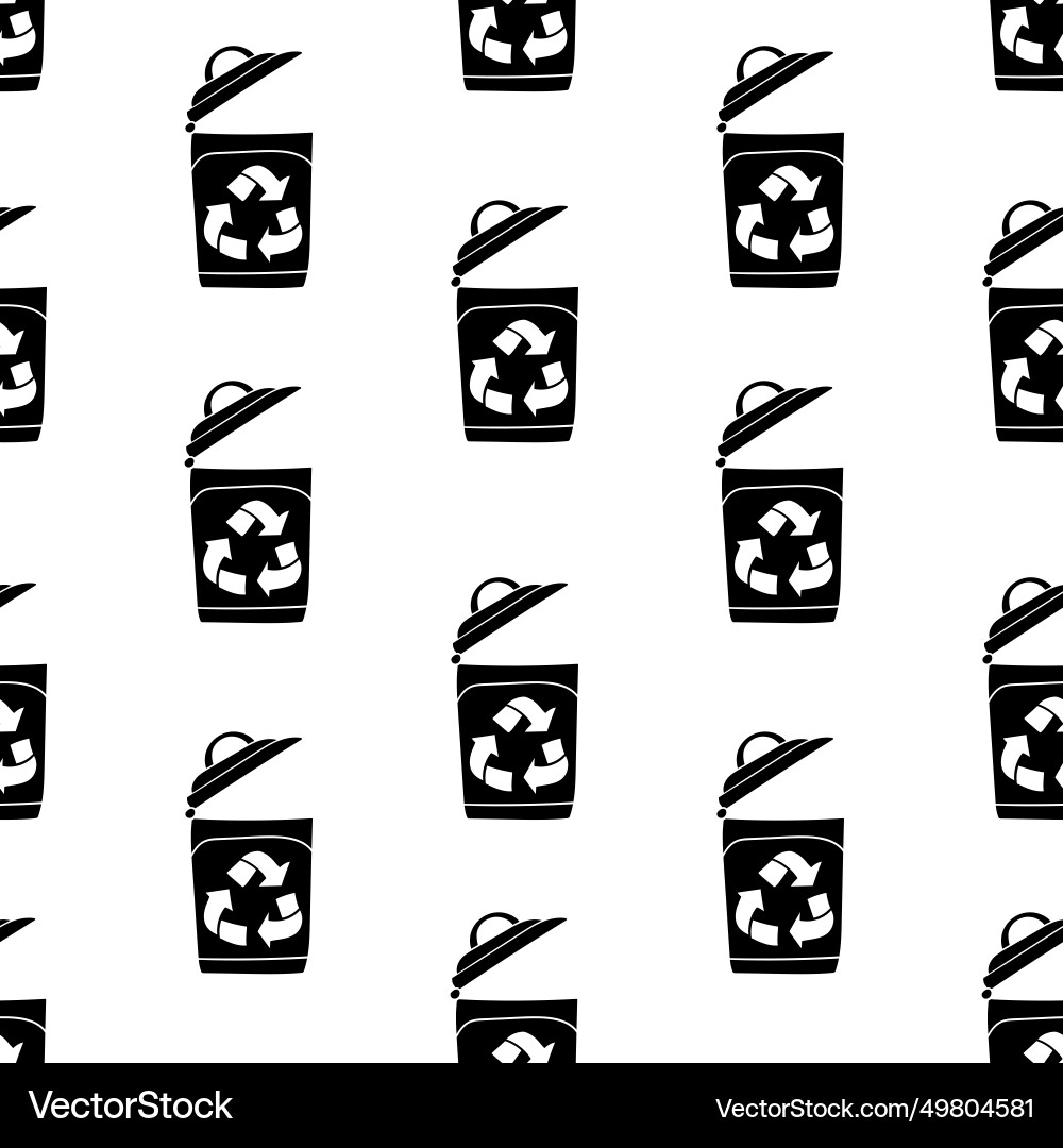 Trash bin with recycling symbol silhouette pattern Trash bin with recycling symbol silhouette pattern vector image
