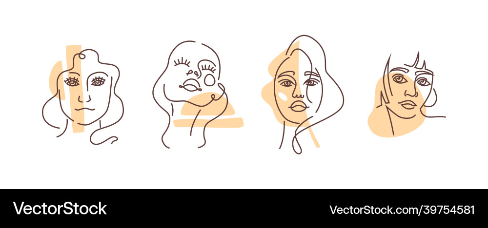 Trendy set of woman faces doodles abstract design Trendy set of woman faces doodles abstract design vector image