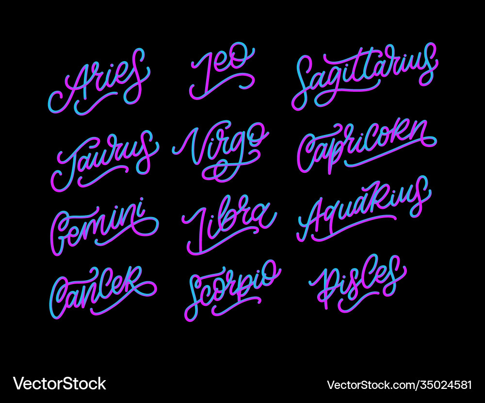 Zodiac lettering sign cartoon astrology text Zodiac lettering sign cartoon astrology text vector image
