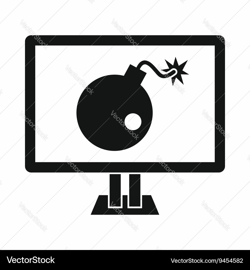 Bomb on computer monitor icon simple style Vector Image
