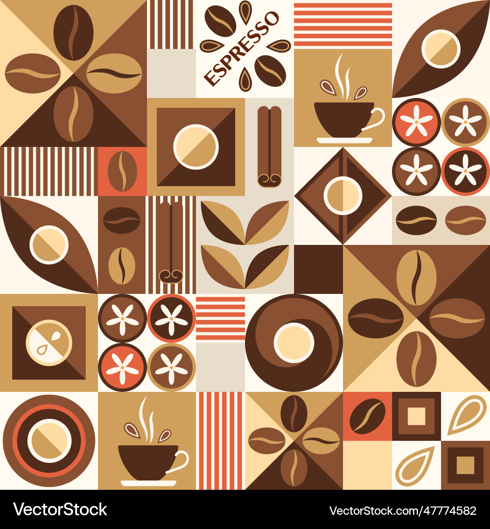 Coffee seamless pattern in simple geometric design Coffee seamless pattern in simple geometric design vector image