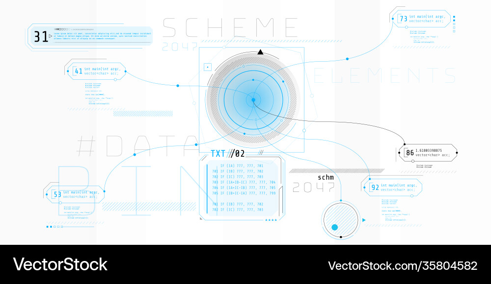 Composition computer hud interface with code Composition computer hud interface with code vector image