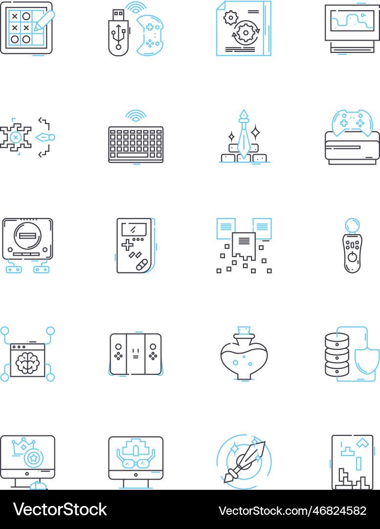 Computer hardware linear icons set processor Computer hardware linear icons set processor vector image