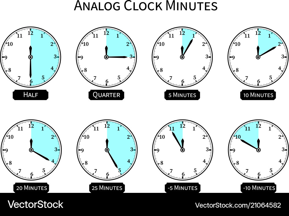 Flat analog clock with shape in half quarter vector image