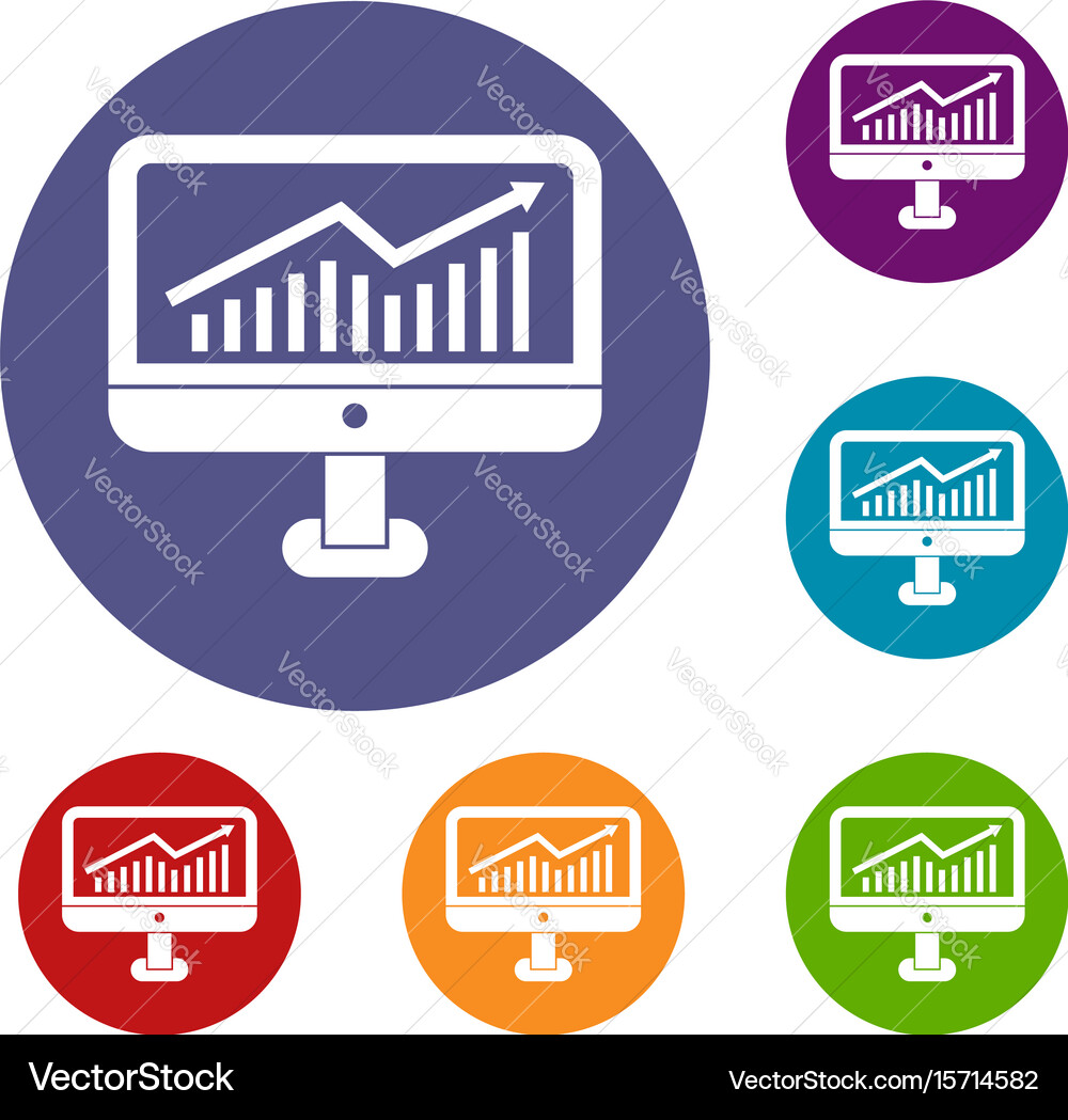 Growth graph on the computer monitor icons set Vector Image