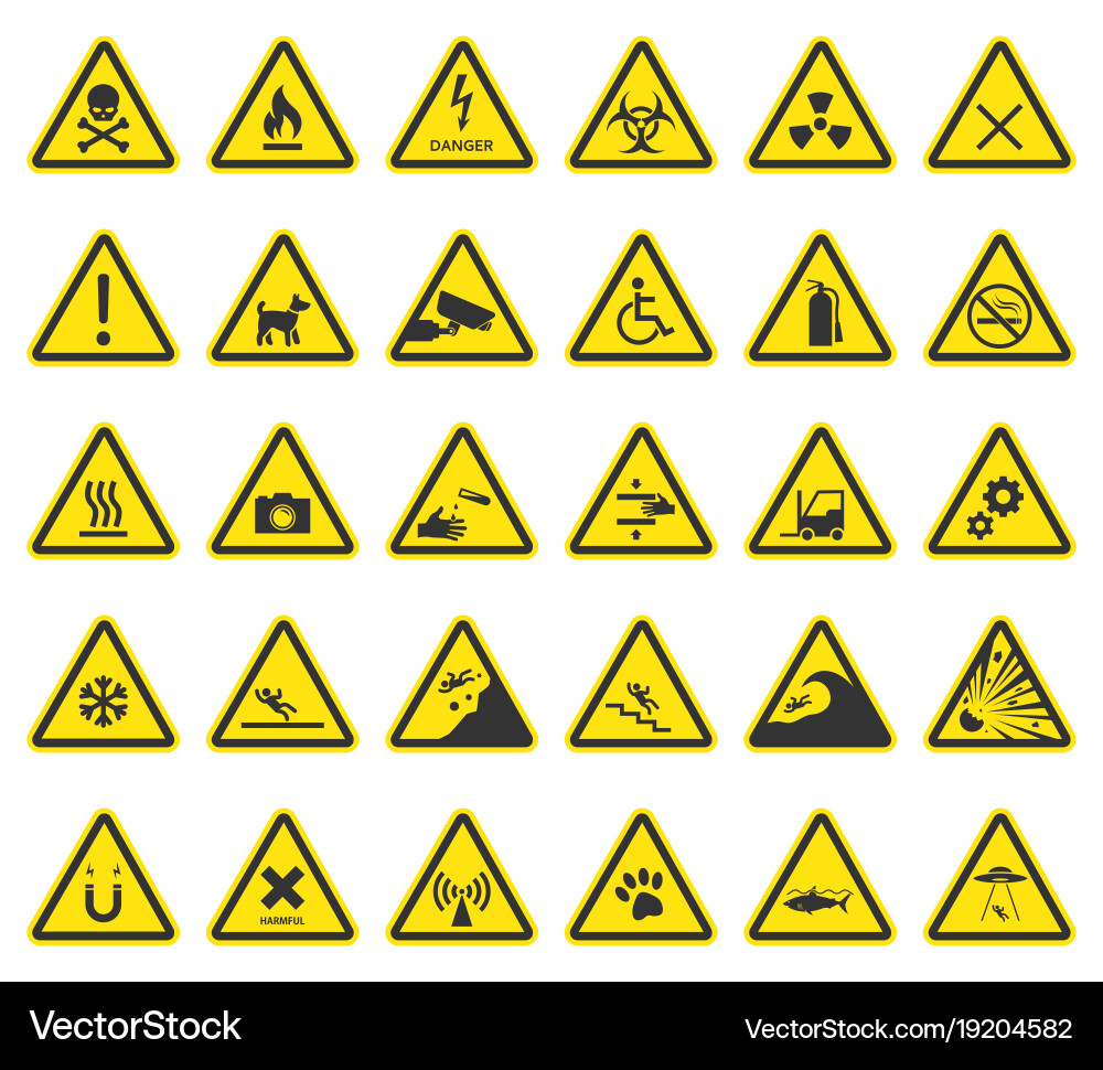 Hazard warning signs caution icons Royalty Free Vector Image