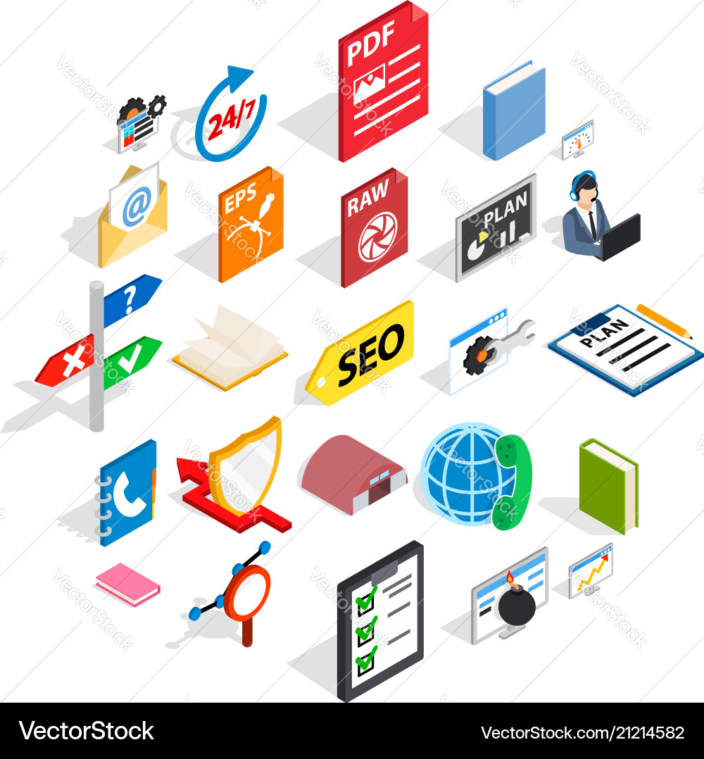 Learning icons set isometric style Learning icons set isometric style vector image