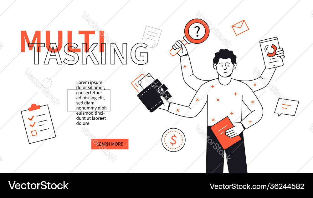 Multitasking concept - line design style web Multitasking concept - line design style web vector image