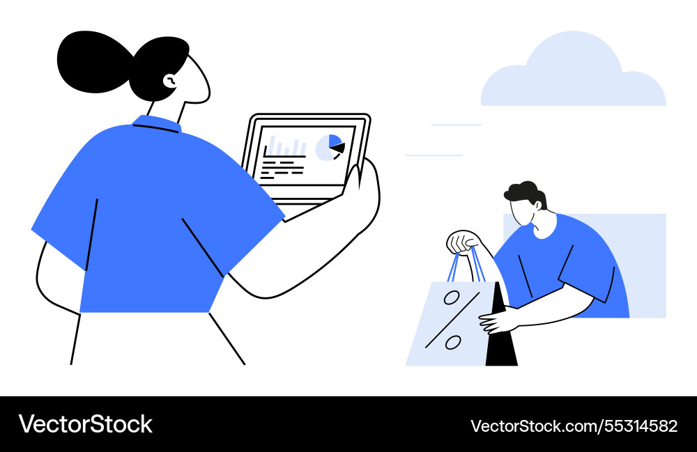 Remote work with data analysis on tablet vector image