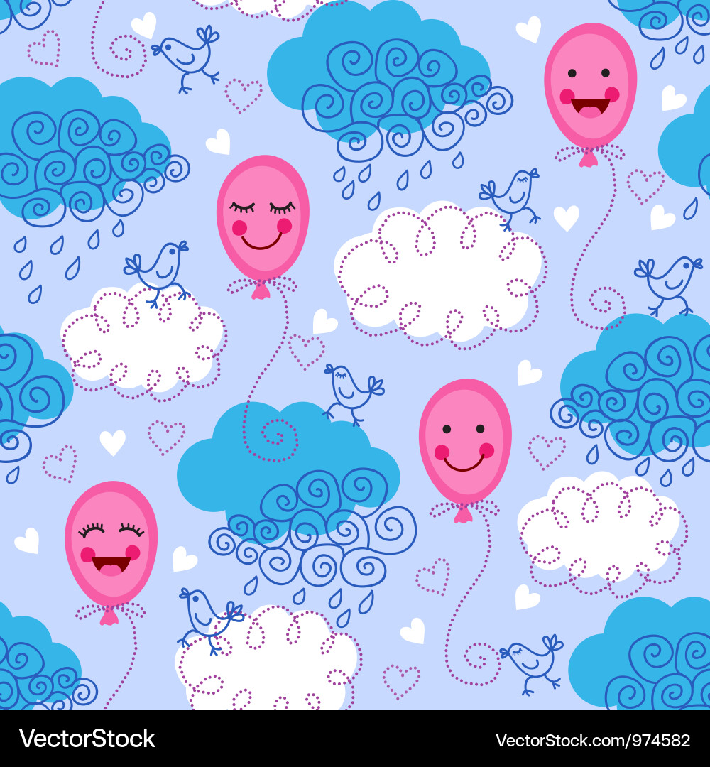 Seamless pattern with balloons and clouds vector image