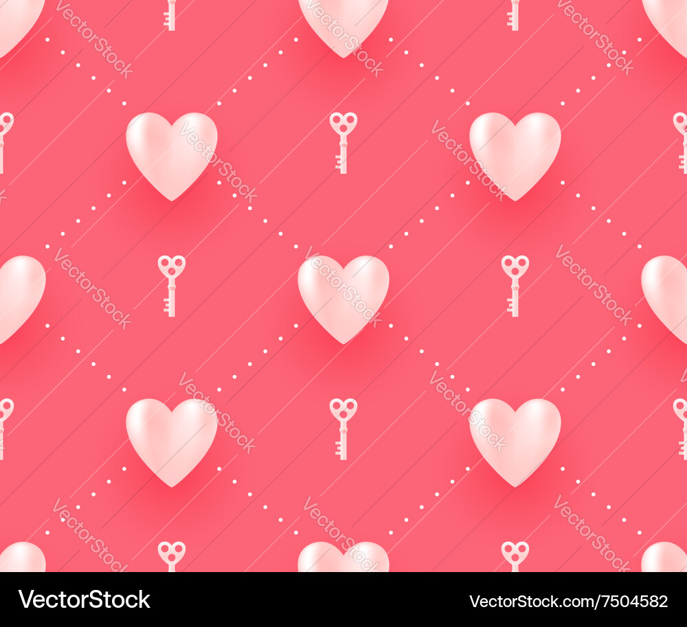Seamless pattern with white hearts and keys vector image