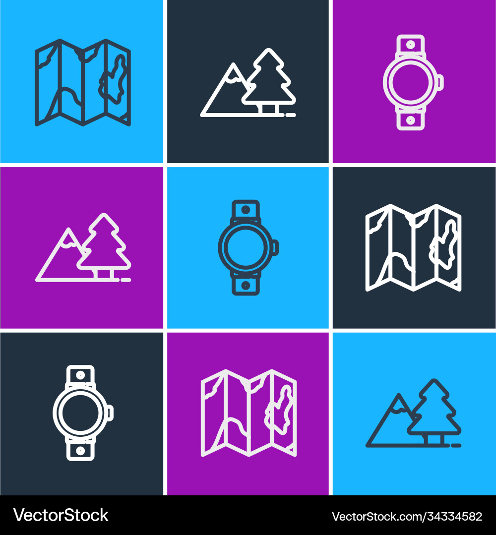 Set line location forest on map smartwatch Vector Image