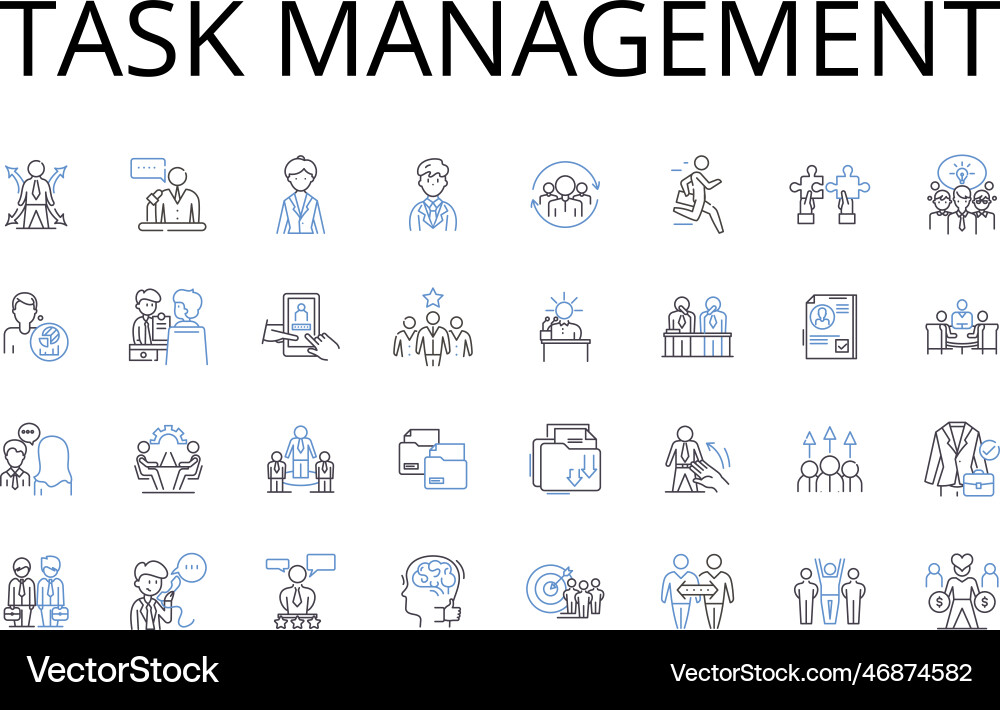 Task management line icons collection time vector image