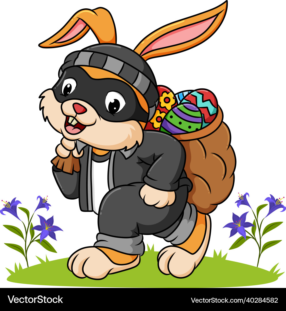 Thief is bringing a sack of easter eggs Thief is bringing a sack of easter eggs Vector Image