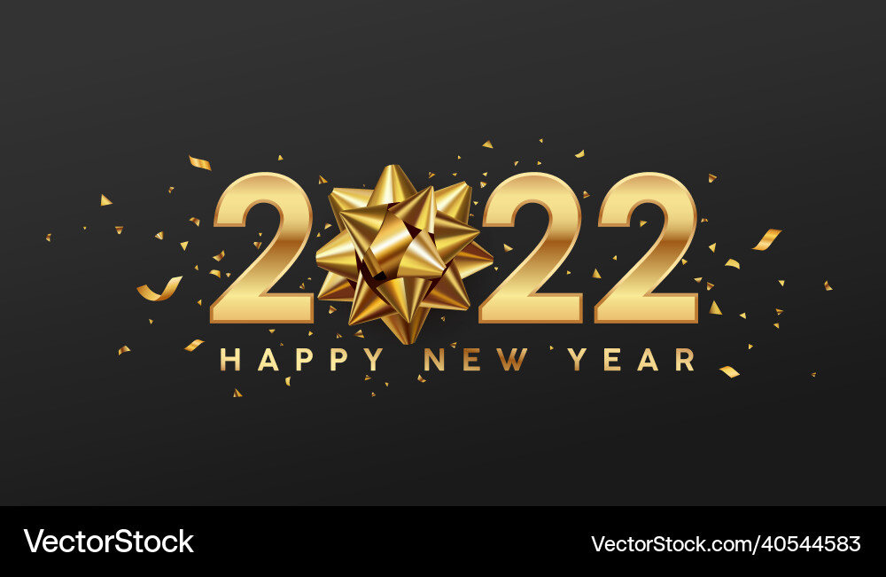 2022 happy new year with gold ribbon design vector image