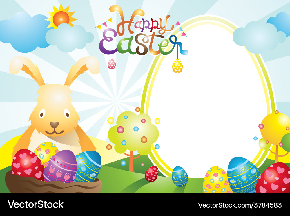 Cheerful Easter Frame with Bunny and Eggs vector image