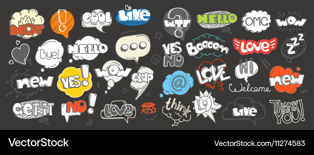 Different sketch style clouds and words collection Vector Image