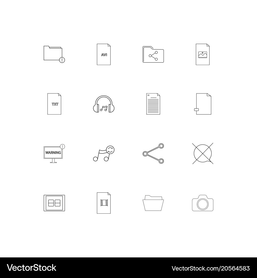 Files and folders sign simple linear icons set Vector Image