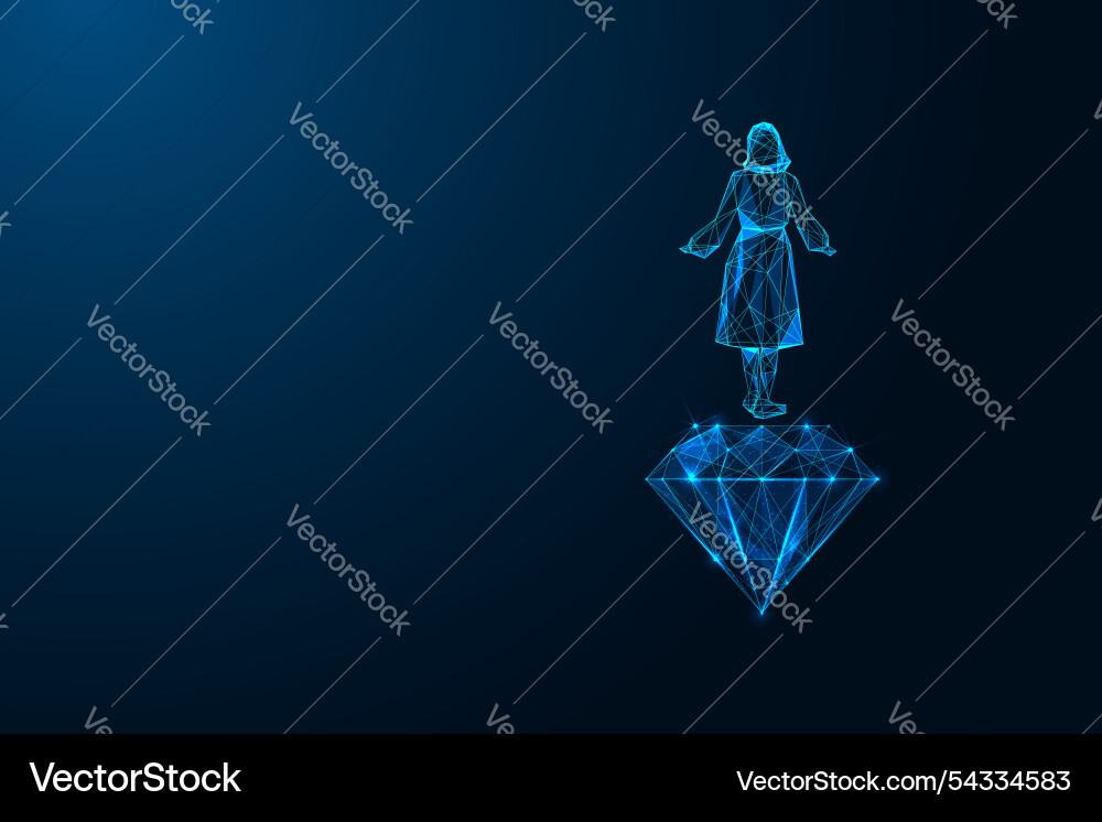 Frau Silhouette steht auf leuchtendem Diamant gegen Frau Silhouette steht auf leuchtendem Diamant gegen vektorbild