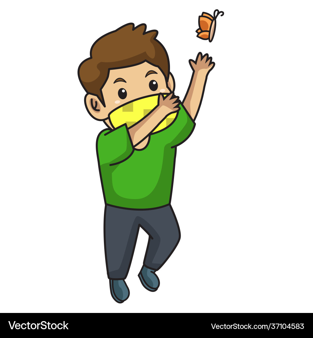 Kid try catch butterflyplaying in playground Vector Image