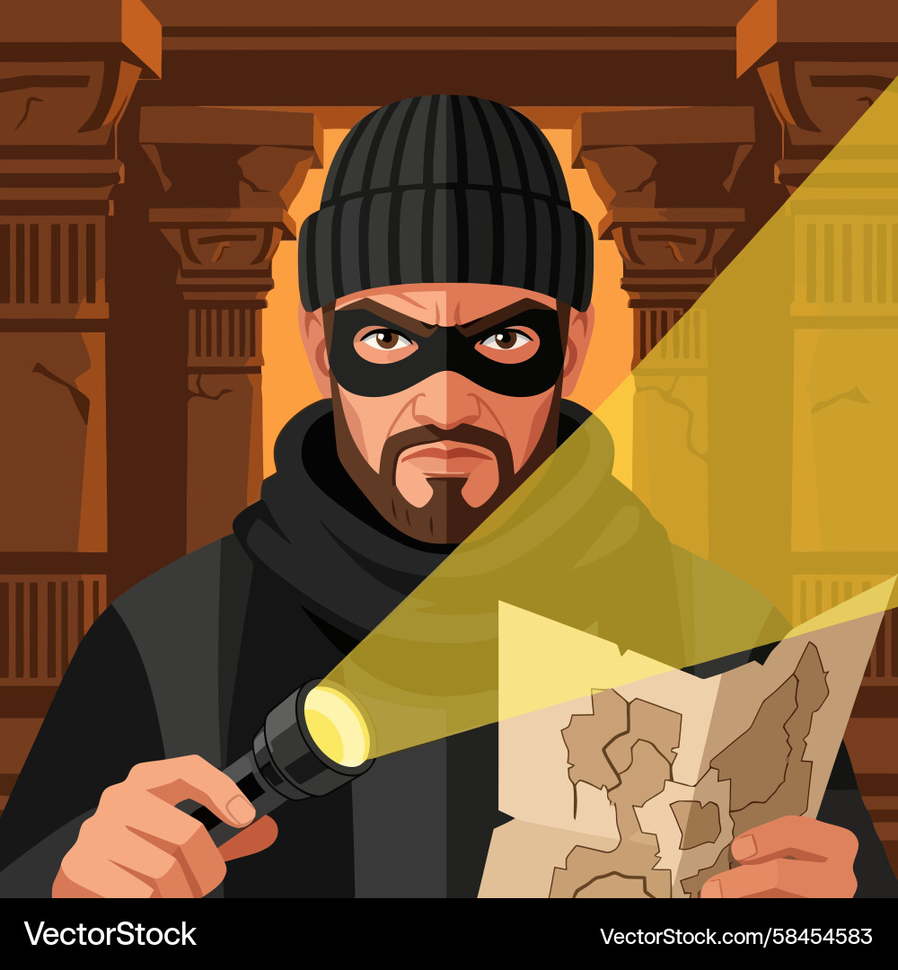 Man with Flashlight and Map Vector Image