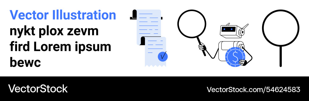 Robot analyzing documents with magnifying glass Robot analyzing documents with magnifying glass vector image