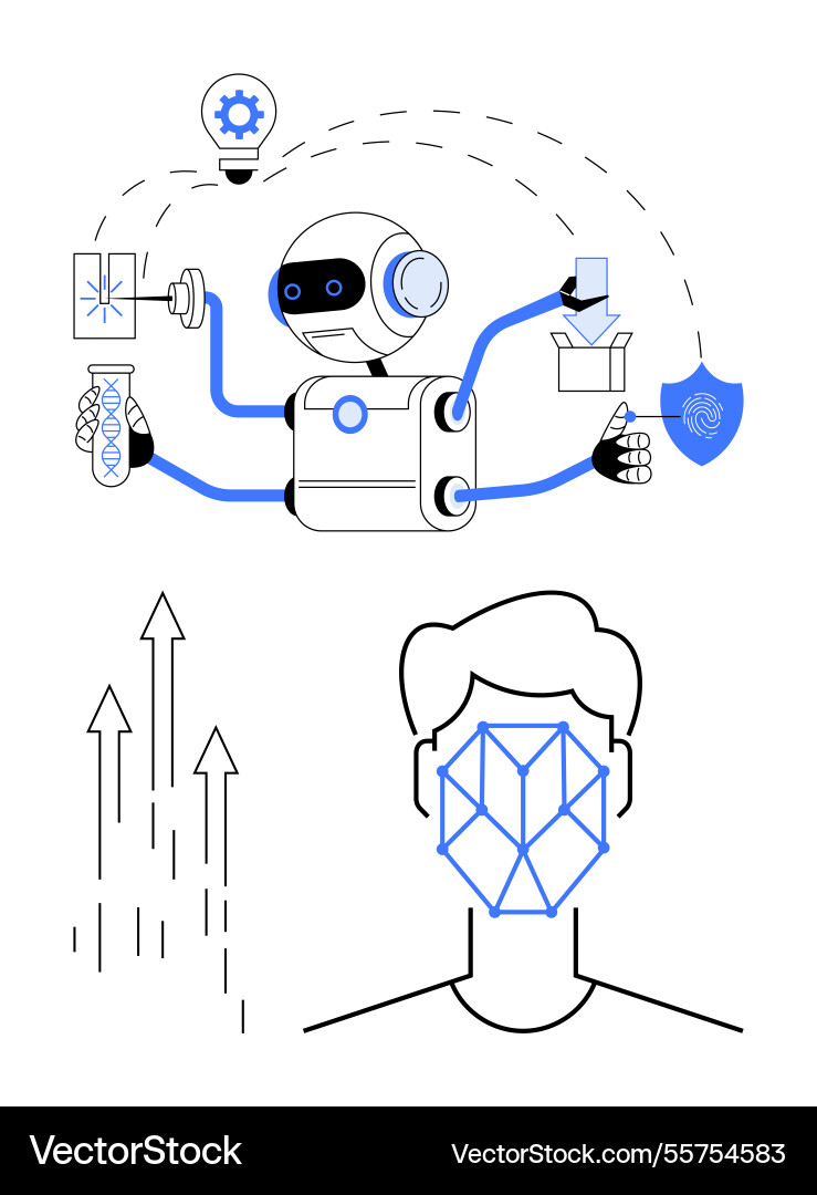 Robot performing tasks with ai while human face Robot performing tasks with ai while human face vector image
