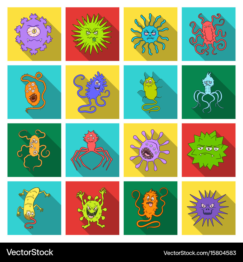 Viruses and bacteries set icons in flat style big Vector Image