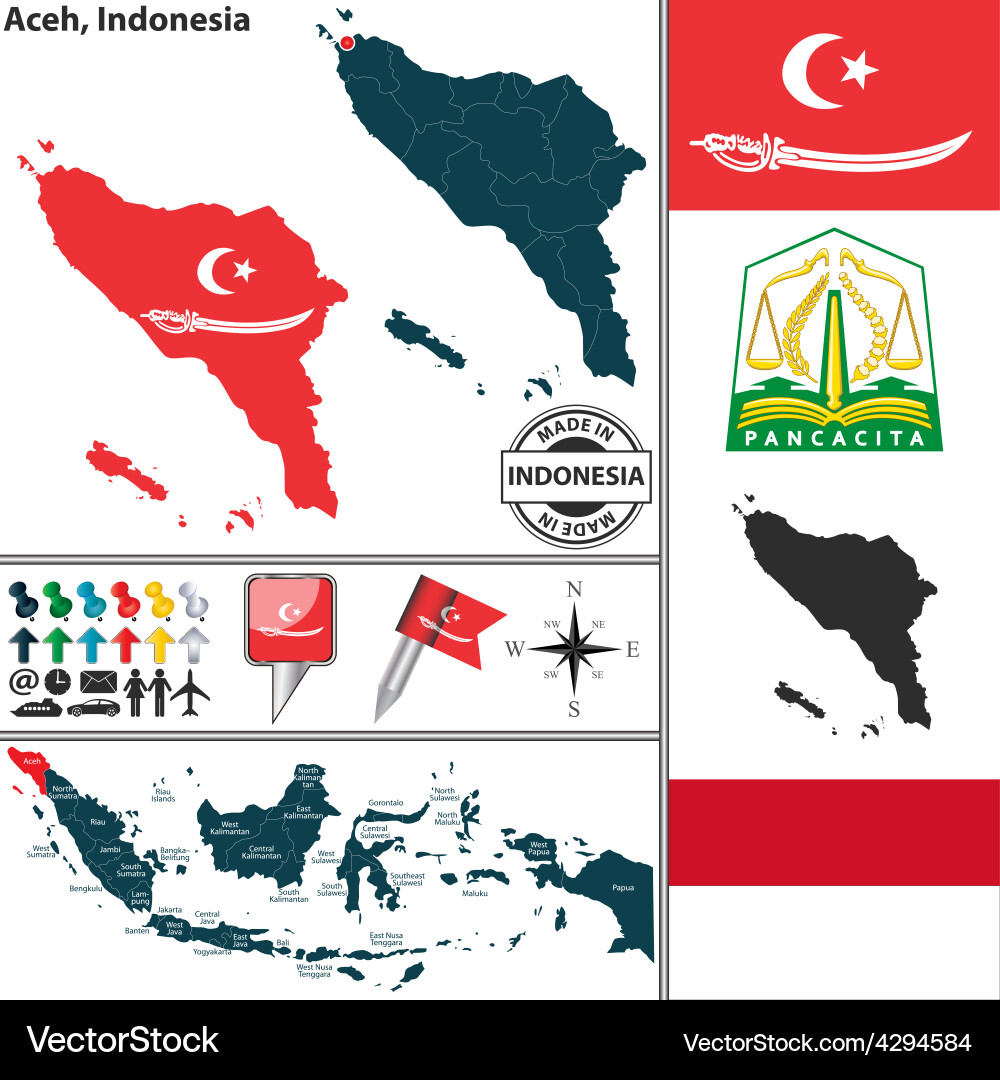 Aceh Map with Indonesian Context vector image