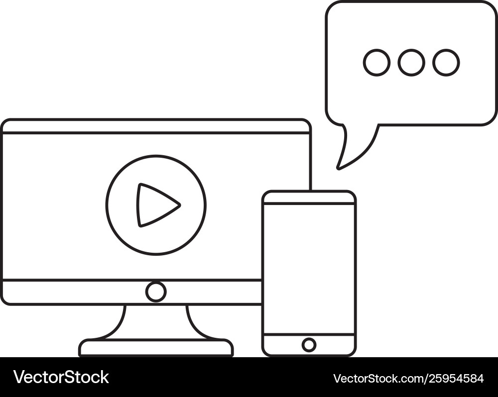 Computer monitor with smartphone and speech bubble Computer monitor with smartphone and speech bubble vector image