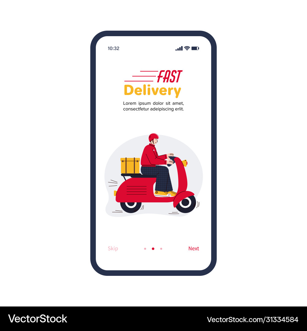 Fast delivery service app on smartphone screen Fast delivery service app on smartphone screen Vector Image