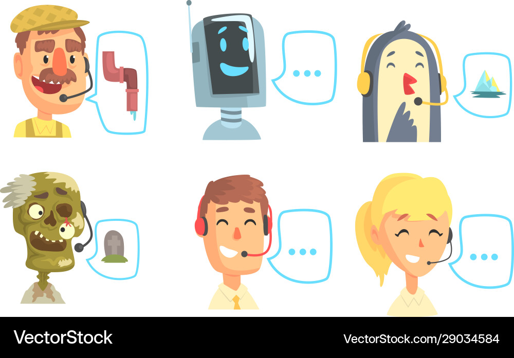 Funny customers support phone operators set call Funny customers support phone operators set call vector image