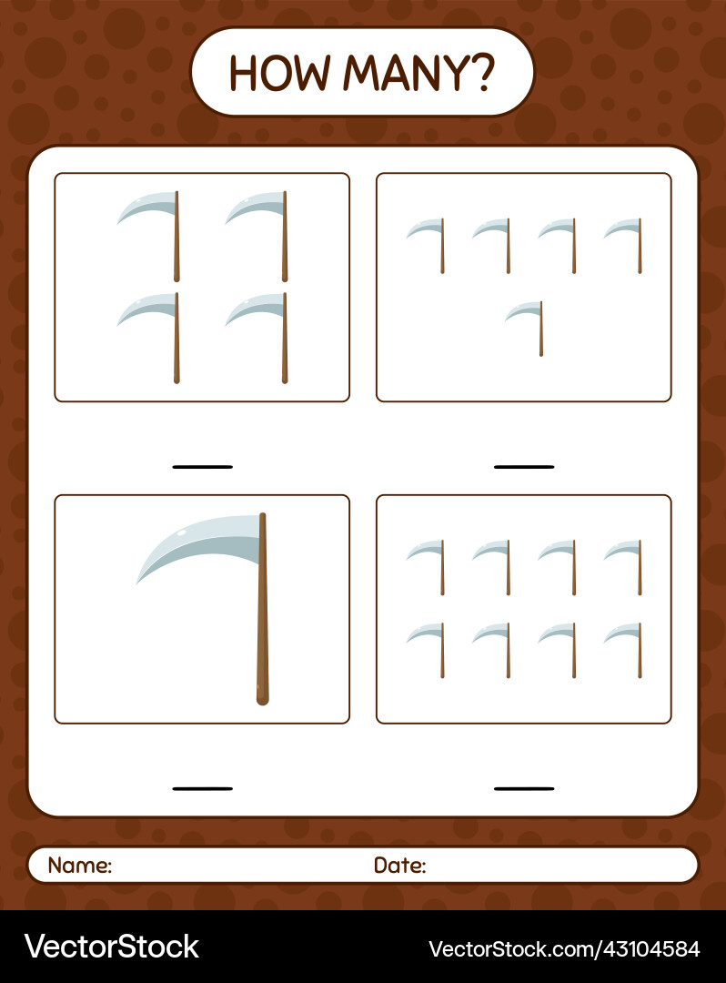 How many counting game with scythe worksheet How many counting game with scythe worksheet vector image