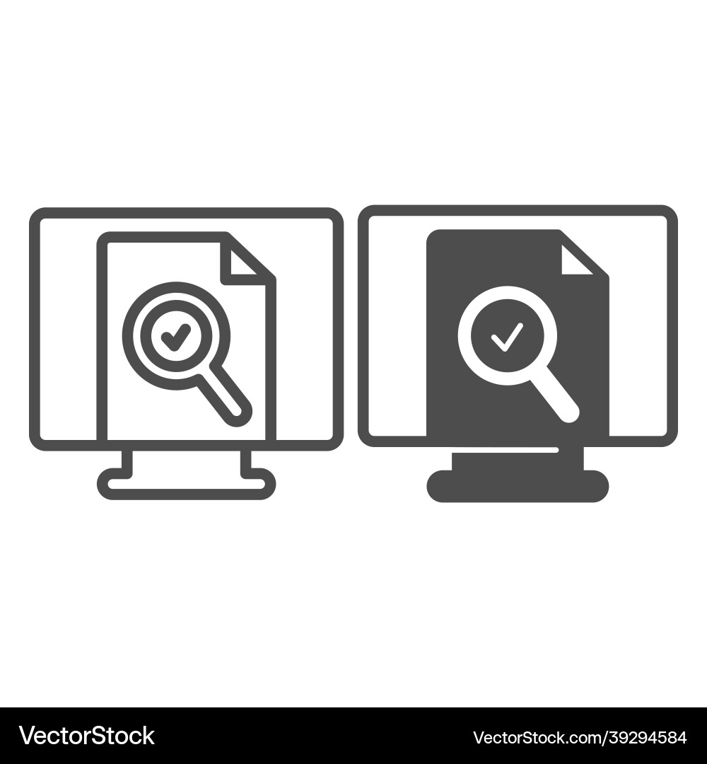 Monitor monoblock with document file and loupe Monitor monoblock with document file and loupe vector image
