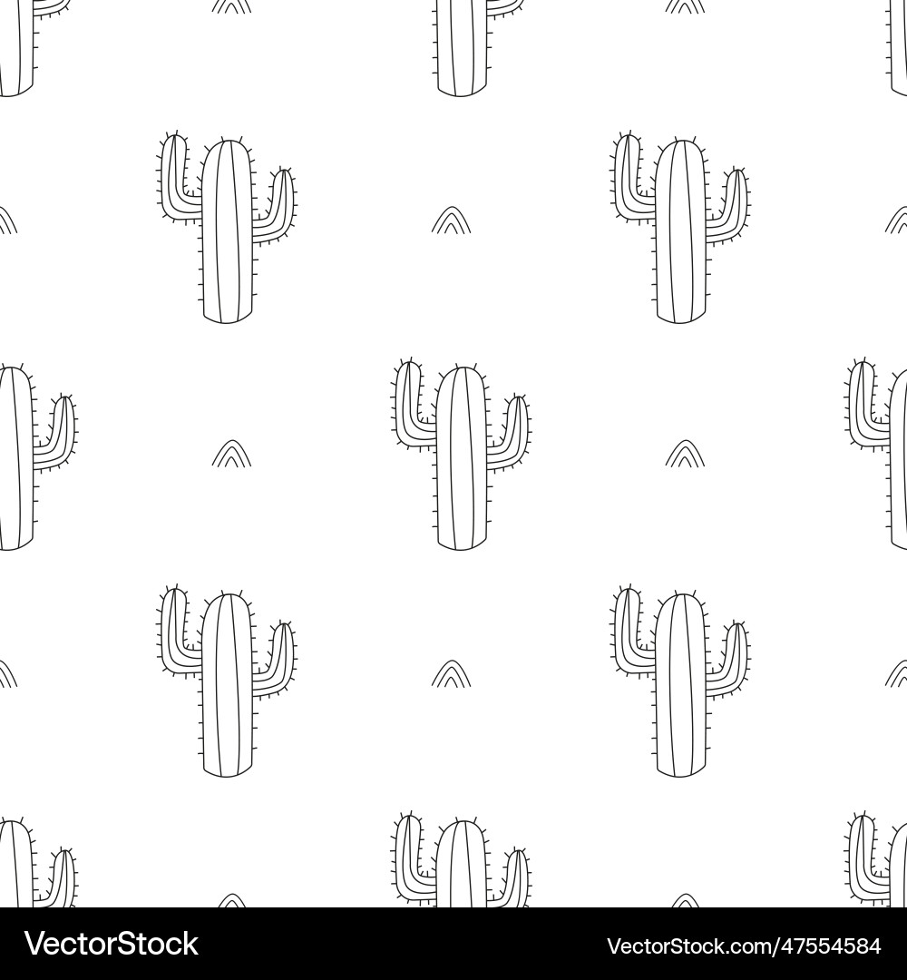 Seamless pattern cactus in doodle style Seamless pattern cactus in doodle style vector image