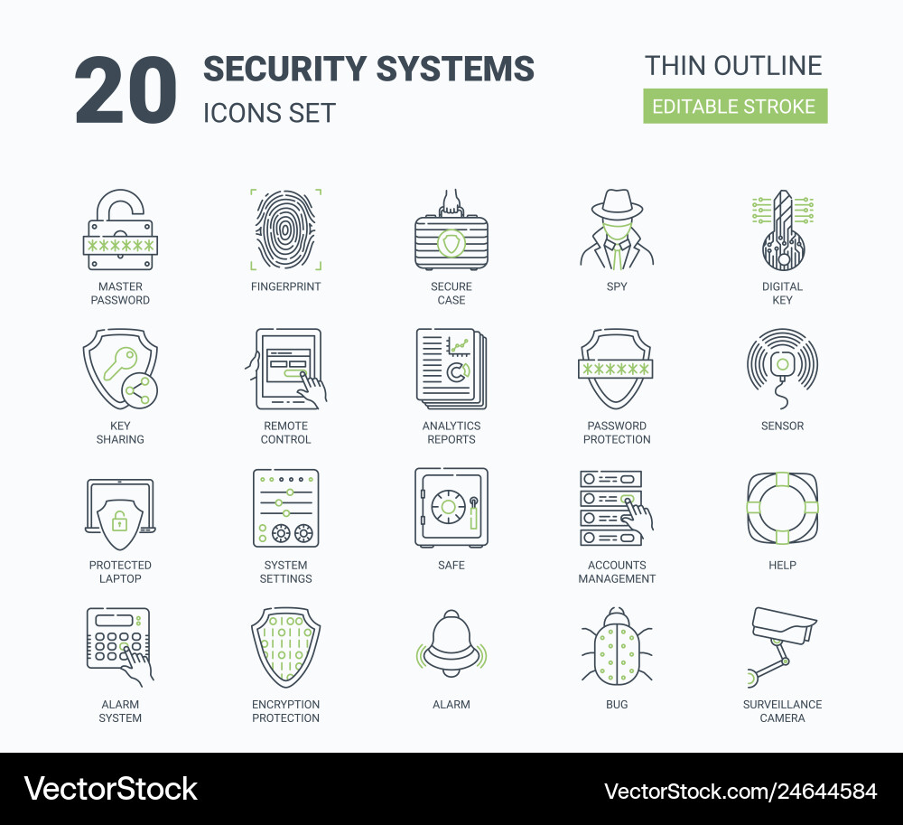 Security systems icons set with linear style Security systems icons set with linear style vector image