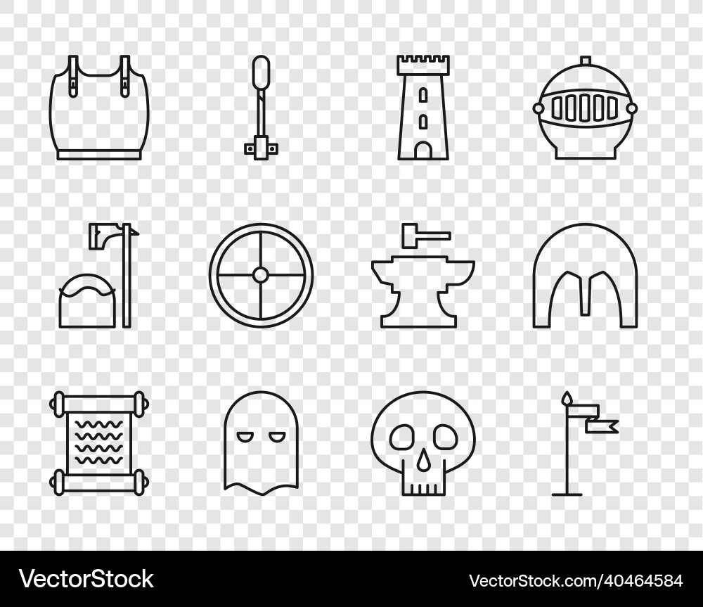 Set line decree parchment scroll medieval flag Vector Image
