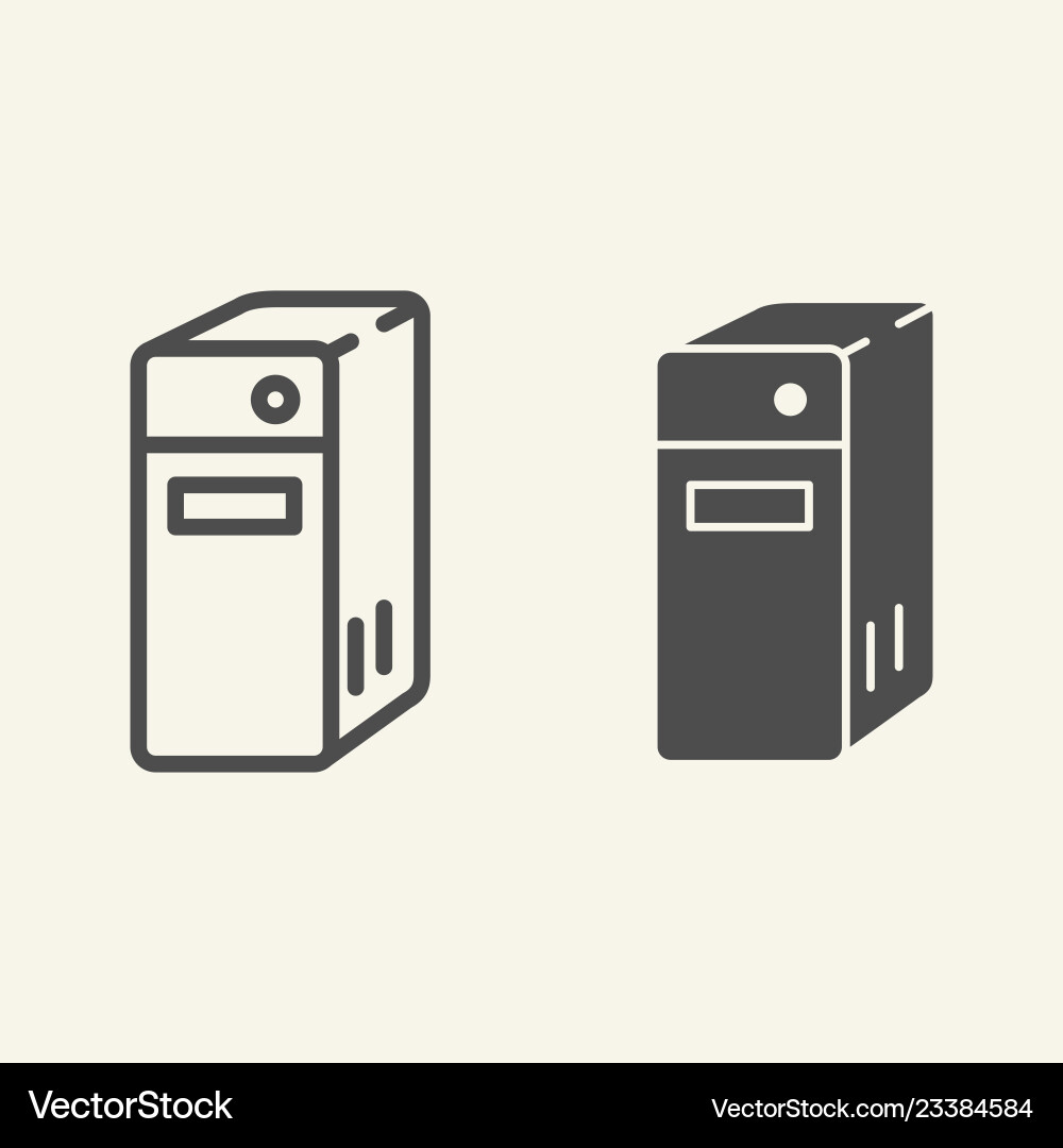System unit of a computer line and glyph icon pc Vector Image