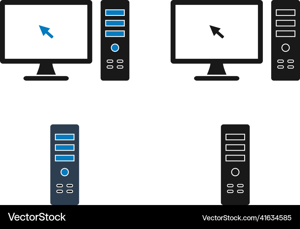 Computer monitor and cpu icon set flat style eps vector image