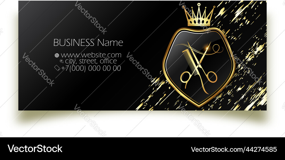 Golden scissors and comb on crown shield unique Vector Image